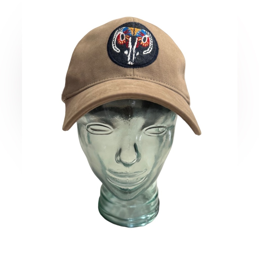 Zara Tan Baseball Cap with Multicolor Embroidered Ram Patch